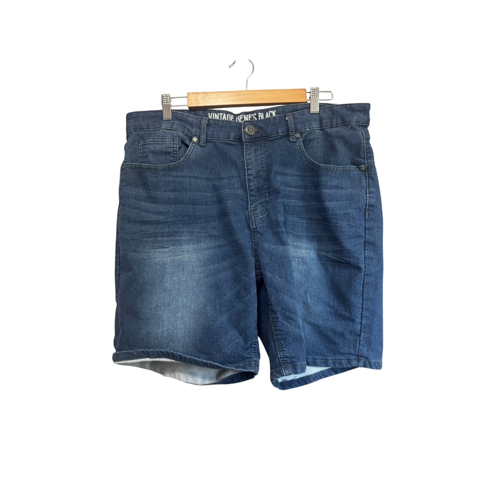 Vintage Genes Black Denim Shorts Mens W36 Blue Excellent Slim Fit Stretch